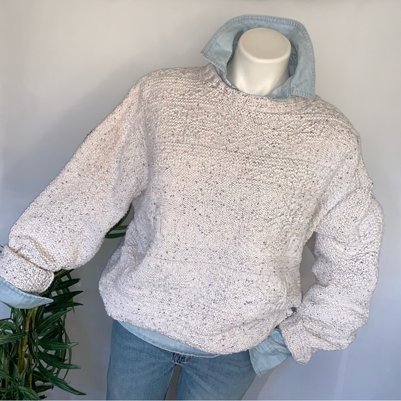 v i n t a g e :: Textured Ecru Neutral Slouchy Grandpa Knit...